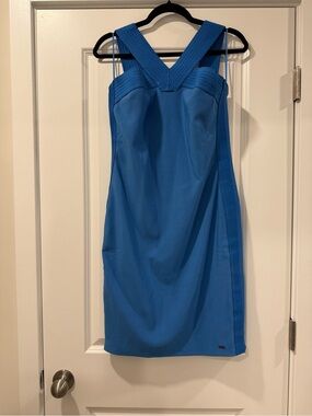 Armani Exchange Blue Sleeveless Sheath Dress - Elegant Women's Dress